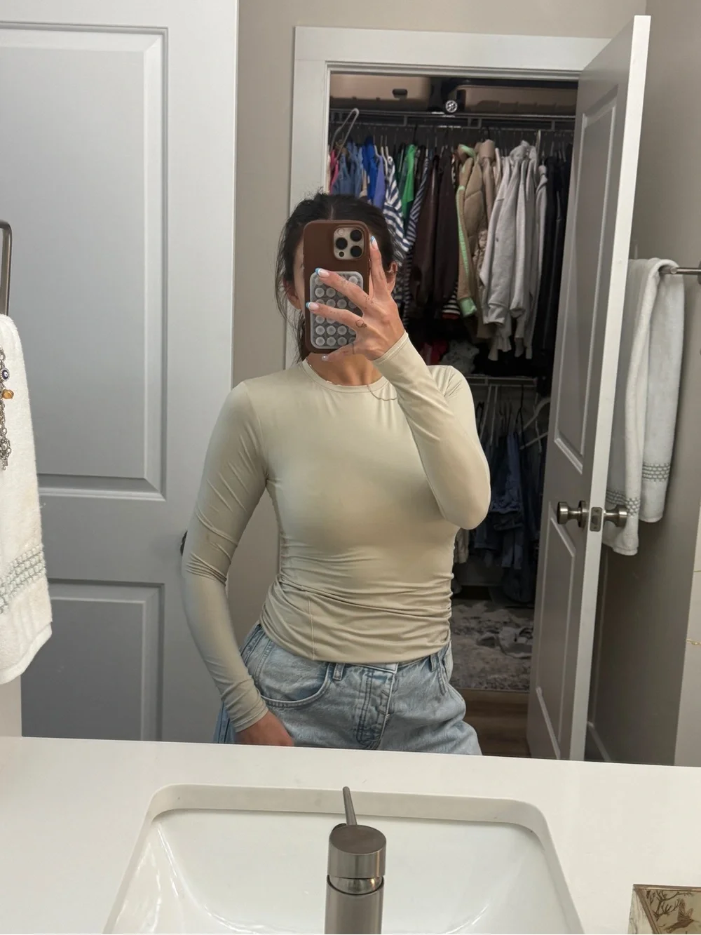 lululemon athletica Long-Sleeve Crew Top in Light Taupe